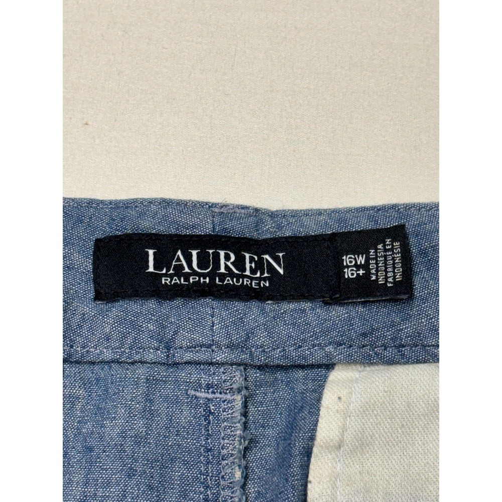 NWT Lauren Ralph Lauren Woman 16W W40 L32 Blue Chambray Wide Leg Pleated Pants - Picture 4 of 12